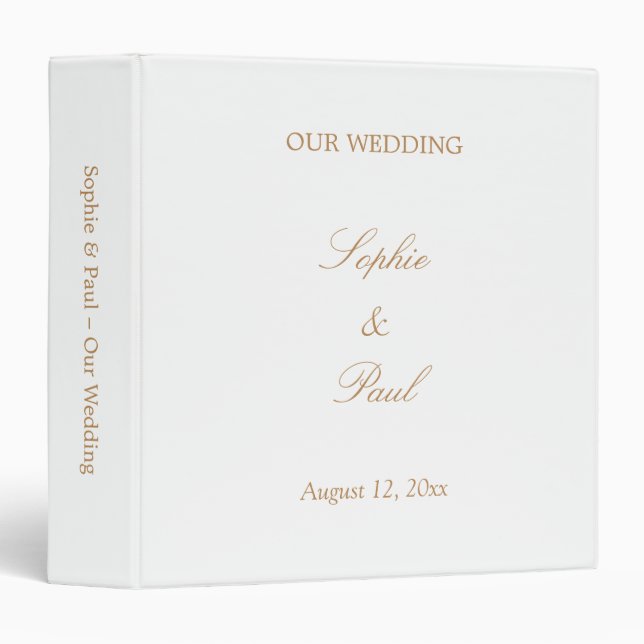 Classeur Élégant Mariage de script beige personnalisé (Devant/Côté)