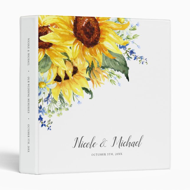 Classeur Elégant Mariage de tournesols aquarelle (Devant/Côté)