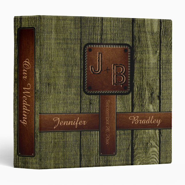 Classeur Elégant mariage en cuir de bois look #9 (Devant/Côté)