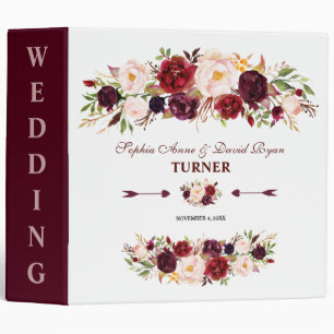 Classeur Élégant Mariage floral de Bourgogne Marsala