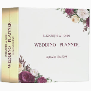Classeur Élégant mariage floral or et bordeaux