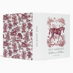 Classeur Élégant Mariage Toile de Jouy Bourgogne Cheval Vin