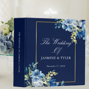 Classeur Élégant Marine Blue Gold Floral Mariage Album phot