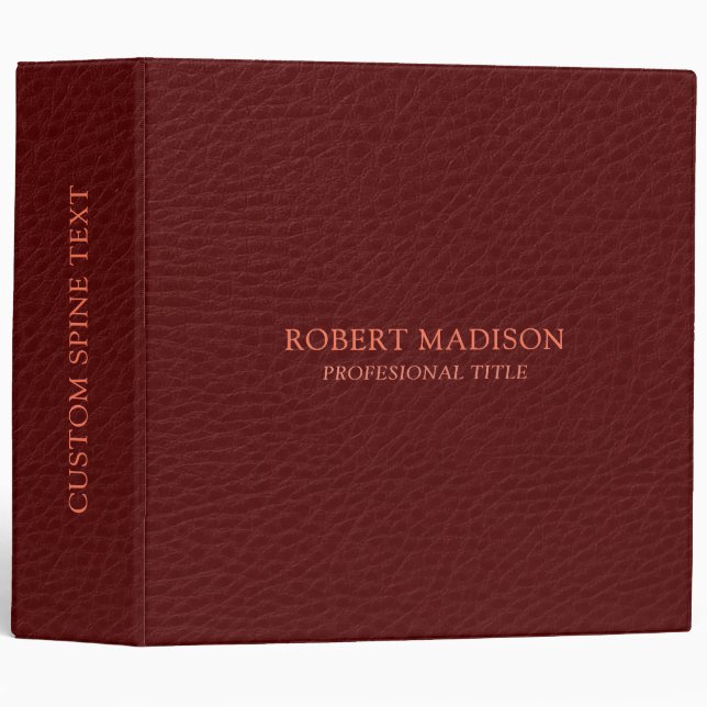 Classeur Élégant Maroon Rouge Faux cuir Imprimer (Devant/Côté)