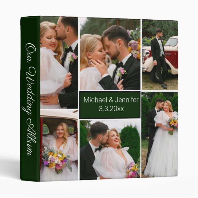 Classeur élégant moderne 6 photos vert mariage album (Devant/Côté)