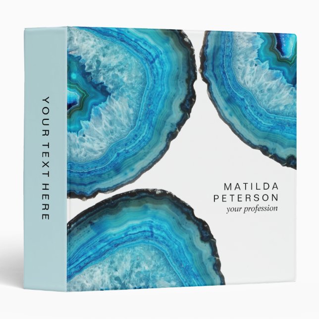 Classeur Elégant moderne design agate bleu pierre (Devant/Côté)