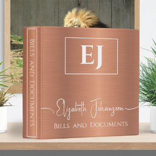 Classeur Élégant moderne en cuivre brossé Monogramme