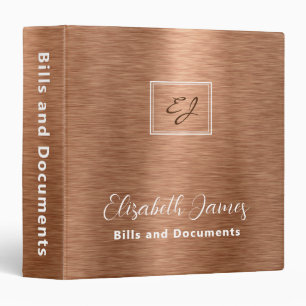 Classeur Élégant moderne en cuivre brossé Monogramme