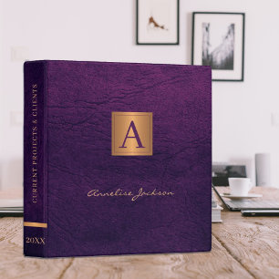 Classeur Élégant moderne monogrammé en cuir doré pour le bu