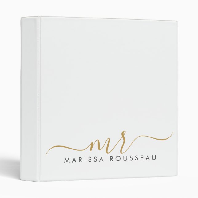 Classeur Élégant Moderne Script Monogramme Initiales Nom (Devant/Côté)