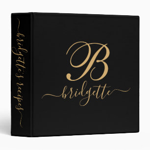 Classeur Élégant Monogram Black Gold Nom de script