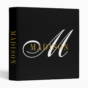 Classeur Élégant Monogram Black Gold Nom de script