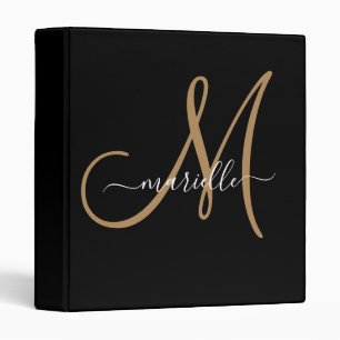 Classeur Élégant Monogram Black Gold Nom de script
