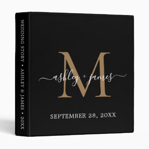 Classeur Élégant Monogram Black & Gold Script Mariage