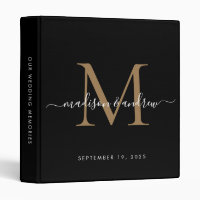Élégant Monogram Black Gold Script Mariage Album