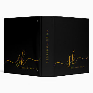Classeur Élégant Monogram Black Gold Script Office School
