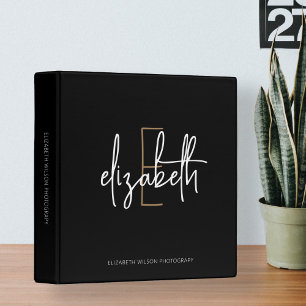 Classeur Élégant Monogram Black Gold Script Office School