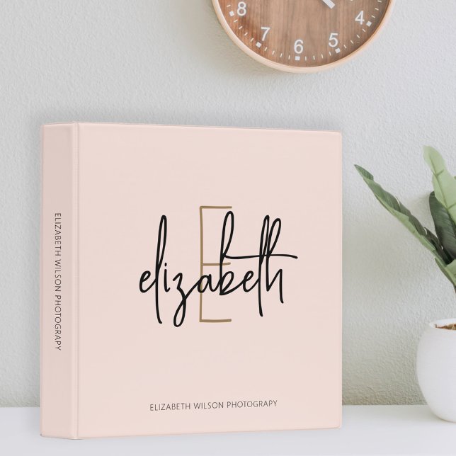 Classeur Élégant Monogram Pink Gold Script Office School (Créateur téléchargé)