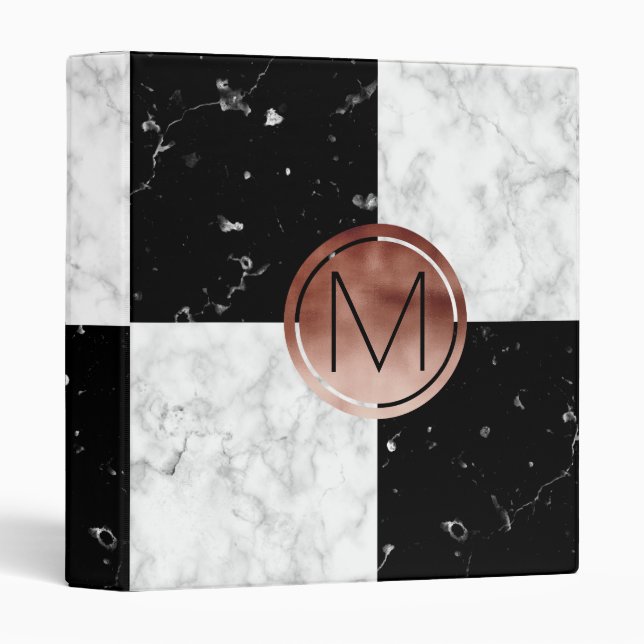 Classeur Elegant monogram rose gold black marble (Devant/Côté)