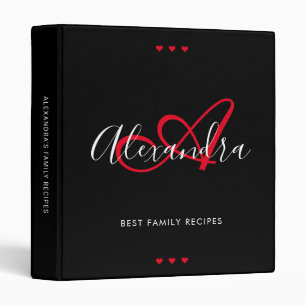Classeur Élégant Monogram Scarlet Rouge Nom de script noir