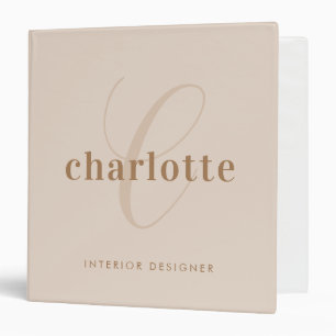 Classeur Élégant Monogramme Beige Gold Script Office School