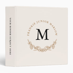Classeur Élégant Monogramme Black Gold Floral Office School