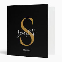 Élégant Monogramme Black Gold Script Nom Recette