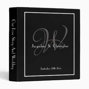 Classeur Élégant Monogramme Classy Mariage noir et blanc