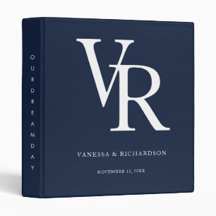 Classeur Élégant Monogramme Couple Script Bleu Marine