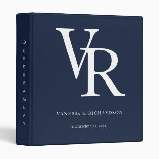 Classeur Élégant Monogramme Couple Script Bleu Marine