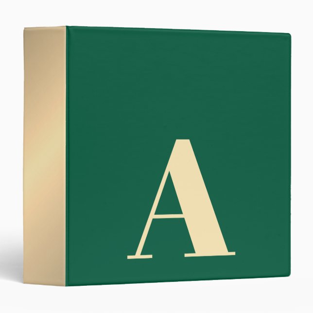 Classeur Élégant Monogramme Gras Faux Or Vert Foncé (Devant/Côté)