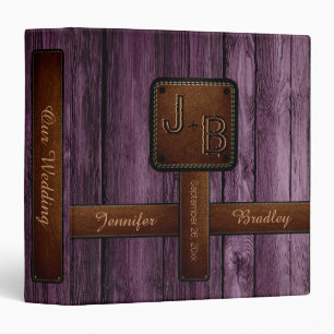 Classeur Élégant Monogramme Mariage en cuir de bois Look #3