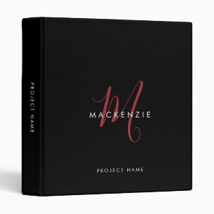 Classeur Élégant Monogramme moderne noir rouge