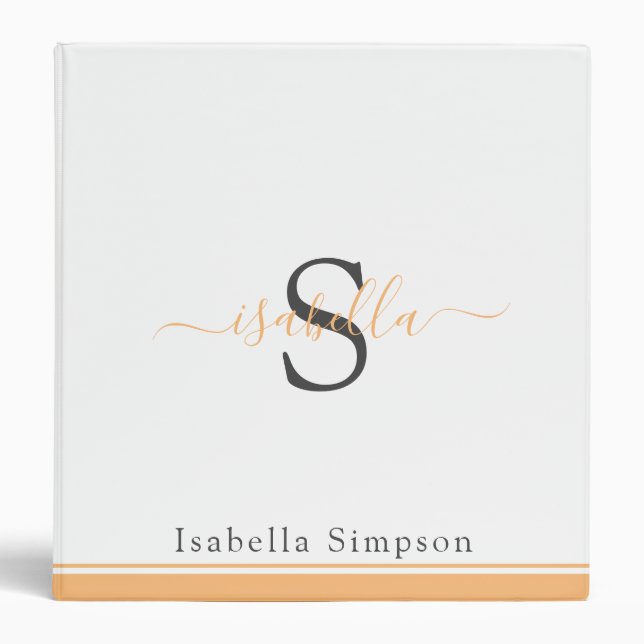 Classeur Élégant Monogramme Moderne Peach Script (Devant)