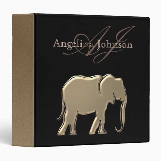 Classeur Élégant Monogramme noir et or (Devant/Côté)