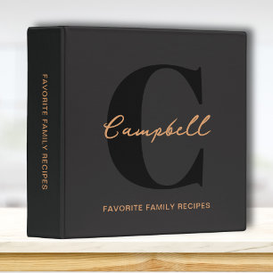 Classeur Élégant Monogramme noir Gold Script famille Recett