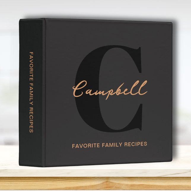 Classeur Élégant Monogramme noir Gold Script famille Recett (Elegant Monogram Black and Gold Recipe Binder)