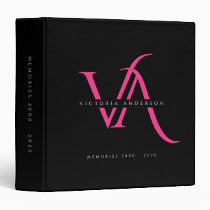Classeur Élégant Monogramme noir rose moderne Album personn