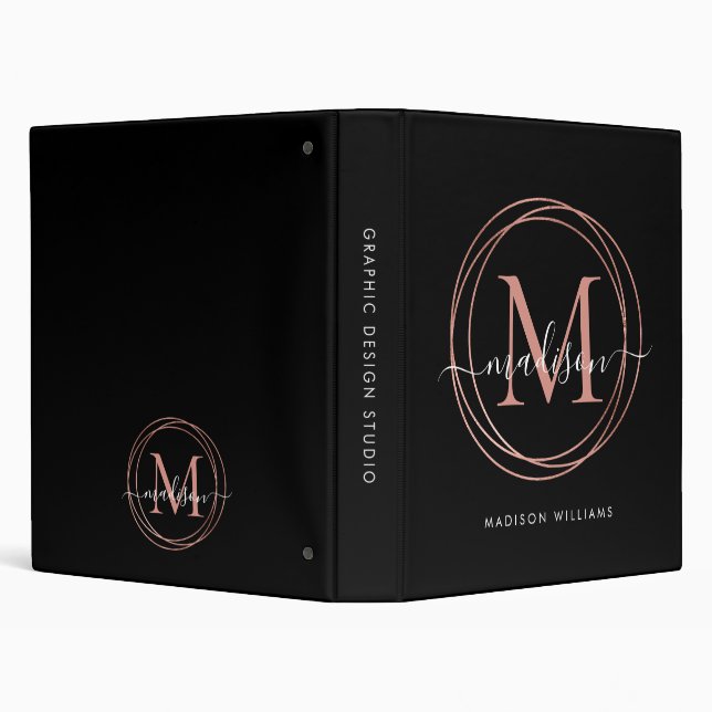 Classeur Élégant Monogramme noir Rose or Blush rose Girly (Arrière-plan)