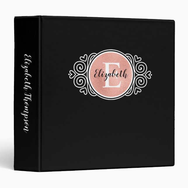 Classeur Élégant Monogramme noir Rose or huile (Devant/Côté)