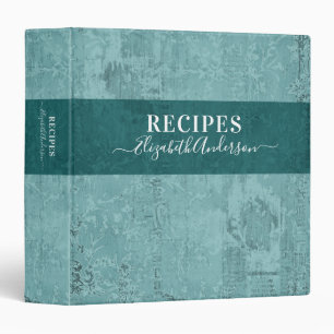 Classeur Élégant Monogramme Nom de script Turquoise Recette