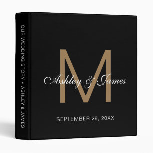 Classeur Élégant Monogramme Or Calligraphie Mariage noir