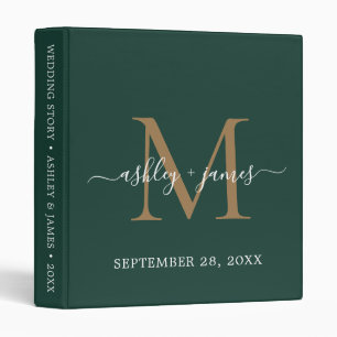Classeur Élégant Monogramme Or Script Mariage vert foncé