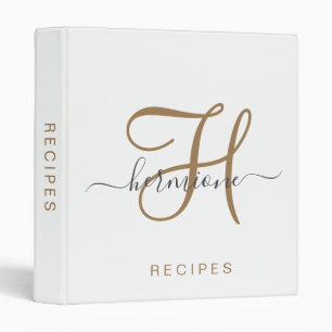 Classeur Élégant Monogramme Or Script Nom Noir Recette