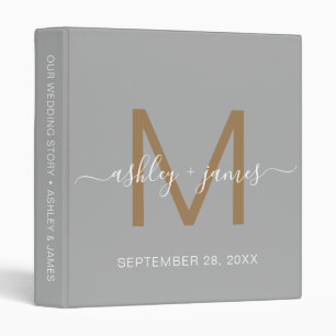 Classeur Élégant Monogramme or Script Wedding planner gris