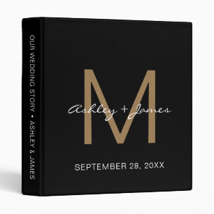 Classeur Élégant Monogramme Or Script Wedding planner noir