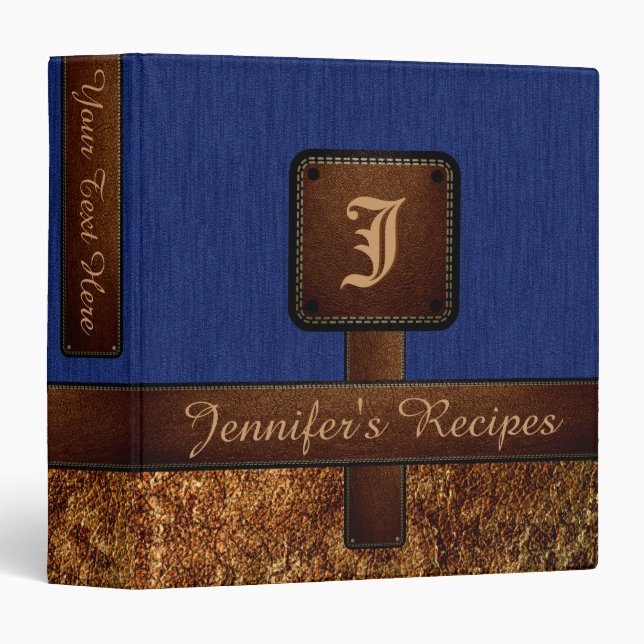 Classeur Elégant Monogramme Recette Cuir Look #12 (Devant/Côté)