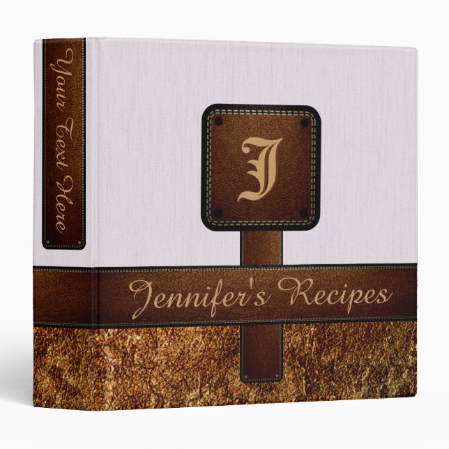 Classeur Elégant Monogramme Recette Cuir Look #6 (Devant/Côté)