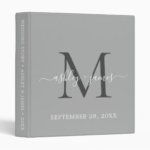 Classeur Élégant Monogramme Script Mariage gris argent