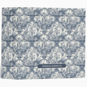 Classeur Élégant monogramme vintage Blue toile de jouy
